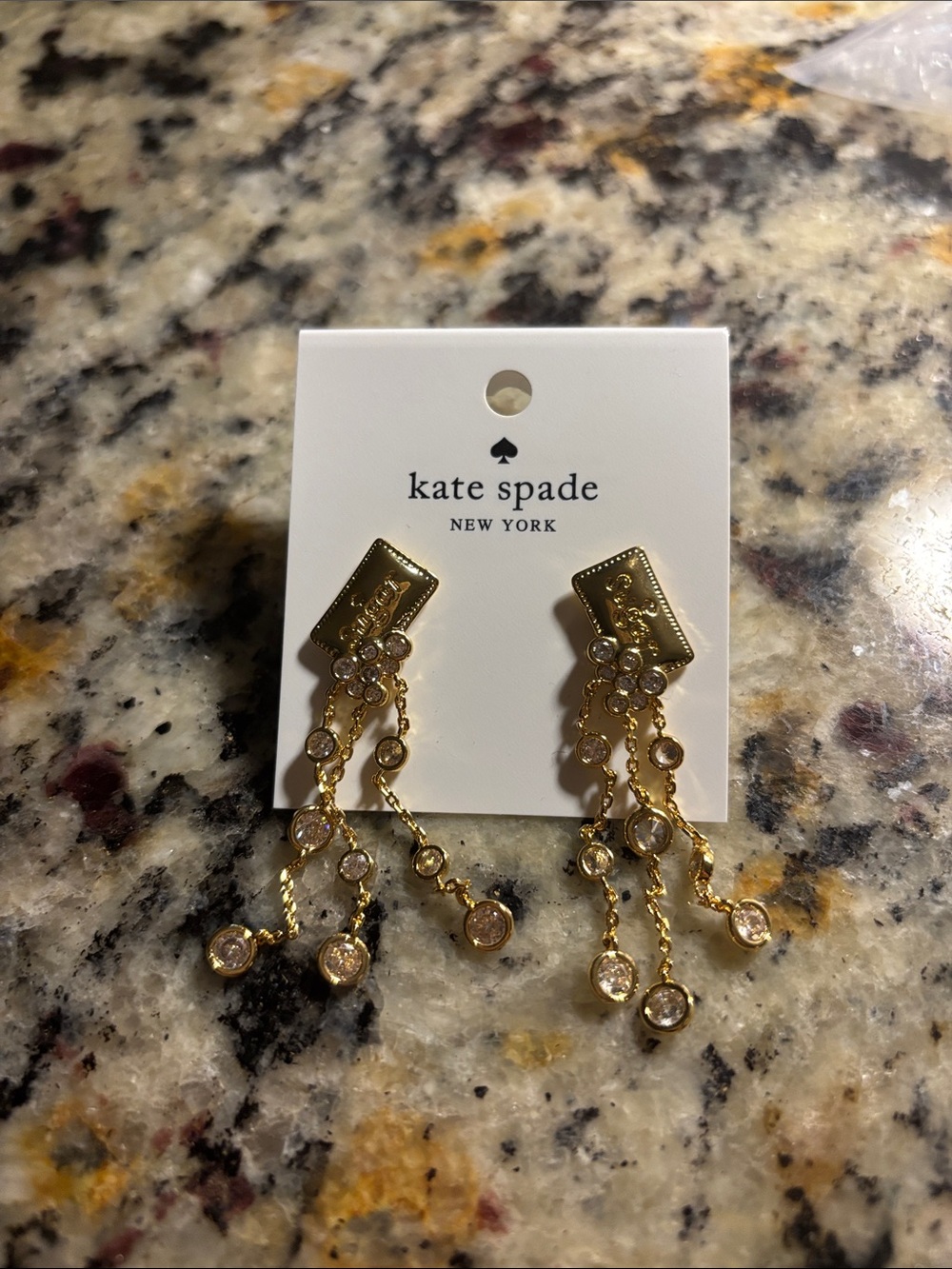 kate spade gold and clear crystal multi-drop earrings